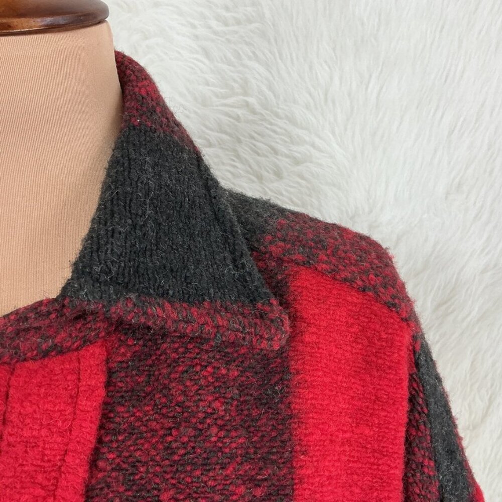 Anine Bing Red Black Bobbi Buffalo Plaid Wool Blend Boucle Jacket Shacket L - Picture 2 of 10